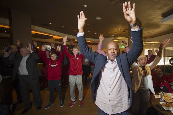 Head coach Mike Anderson and the Razorback basketball team call the hogs as their first NCAA Tournament site was chosen Sunday Mar. 12, 2017. The Hogs will play Seton Hall in Greenville S.C. on Friday.