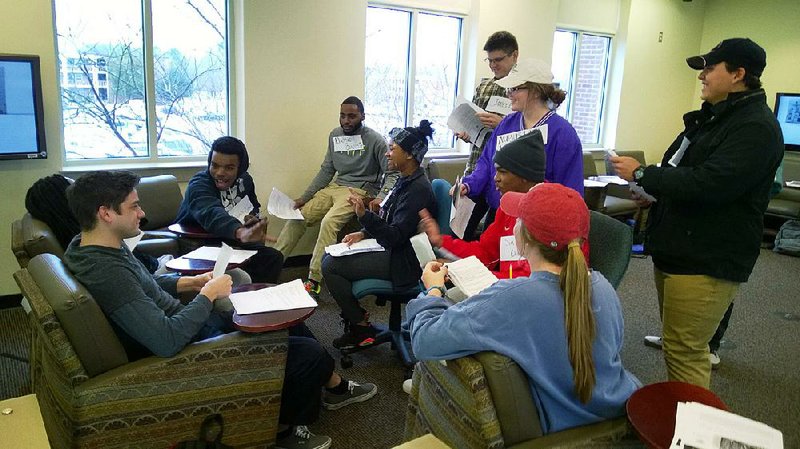 Middle Tennessee State University students take part in a role-playing game about the 1676 Bacon’s Rebellion in a February class in Murfreesboro, Tenn