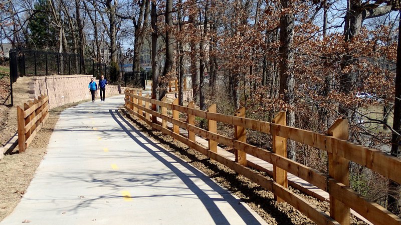 A reroute of the Northwest Arkansas Razorback Greenway in Rogers, seen here on March 3 2017, meanders north toward Bentonville after meadering through Village on the Creeks retail center.