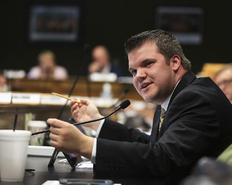 Rep. James Sturch, R-Batesville, asks a question Tuesday in the House Education Committee about the bill establishing student “education savings accounts” that could be used as parents see fit. 