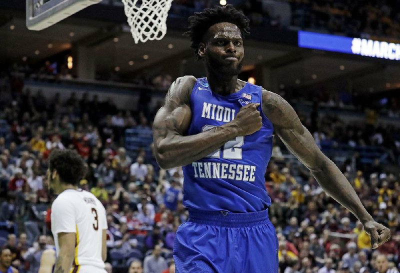 Middle Tennessee forward JaCorey Williams, who transferred from Arkansas, scored 13 points in the Blue Raiders’ 81-72 victory over Minnesota on Thursday in Milwaukee.