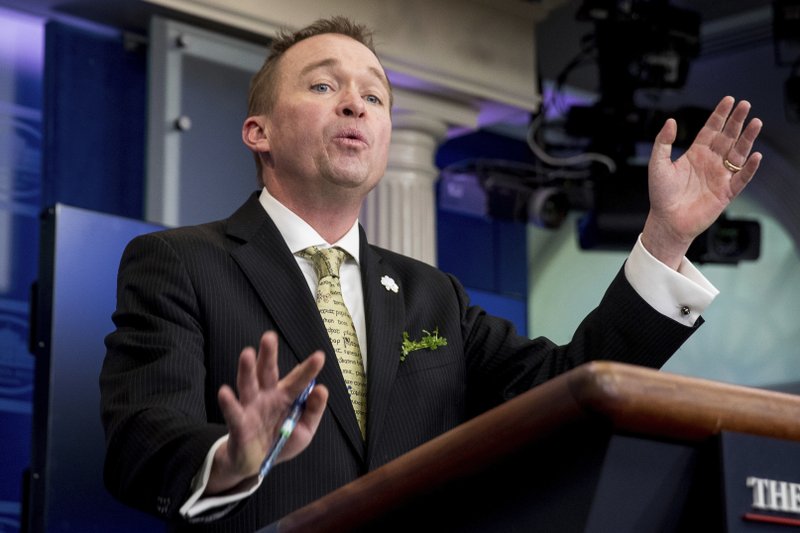 Budget Director Mick Mulvaney speaks about the Trump Administration's budget proposal during daily press briefing at the White House in Washington, Thursday, March 16, 2017. (AP Photo/Andrew Harnik)