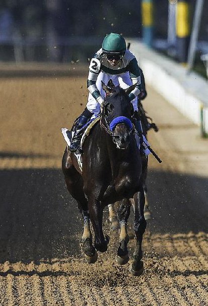 Mor Spirit, ridden by Mike Smith, wins the $250,000 Essex Handicap on Saturday by 2½ lengths at Oaklawn. Smith and Mo Spirit gave trainer Bob Baffert his 22nd stakes victories in 49 starts at Oaklawn Park.