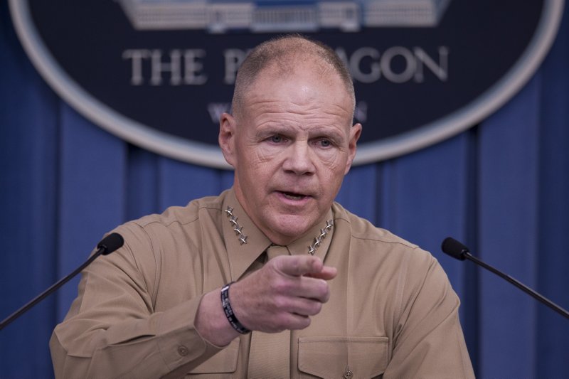 In this March 10, 2017 file photo, Marine Corps Commandant Gen. Robert Neller speaks during a news conference at the Pentagon.