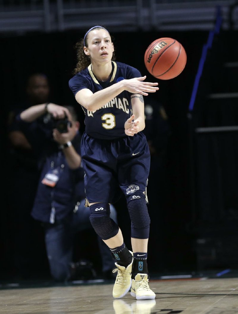 Quinnipiac guard Adily Martucci helped the Bobcats beat Miami 85-78 on Monday to become the fourth No. 12 seed to reach a regional semifinal in the NCAA Women’s Basketball Tournament.