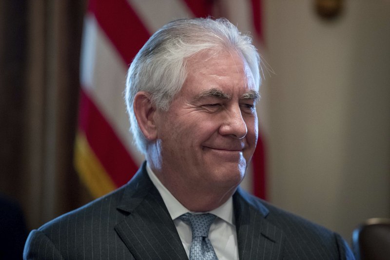  In this March 13, 2017 file photo, Secretary of State Rex Tillerson is seen in the Cabinet Room of the White House in Washington.