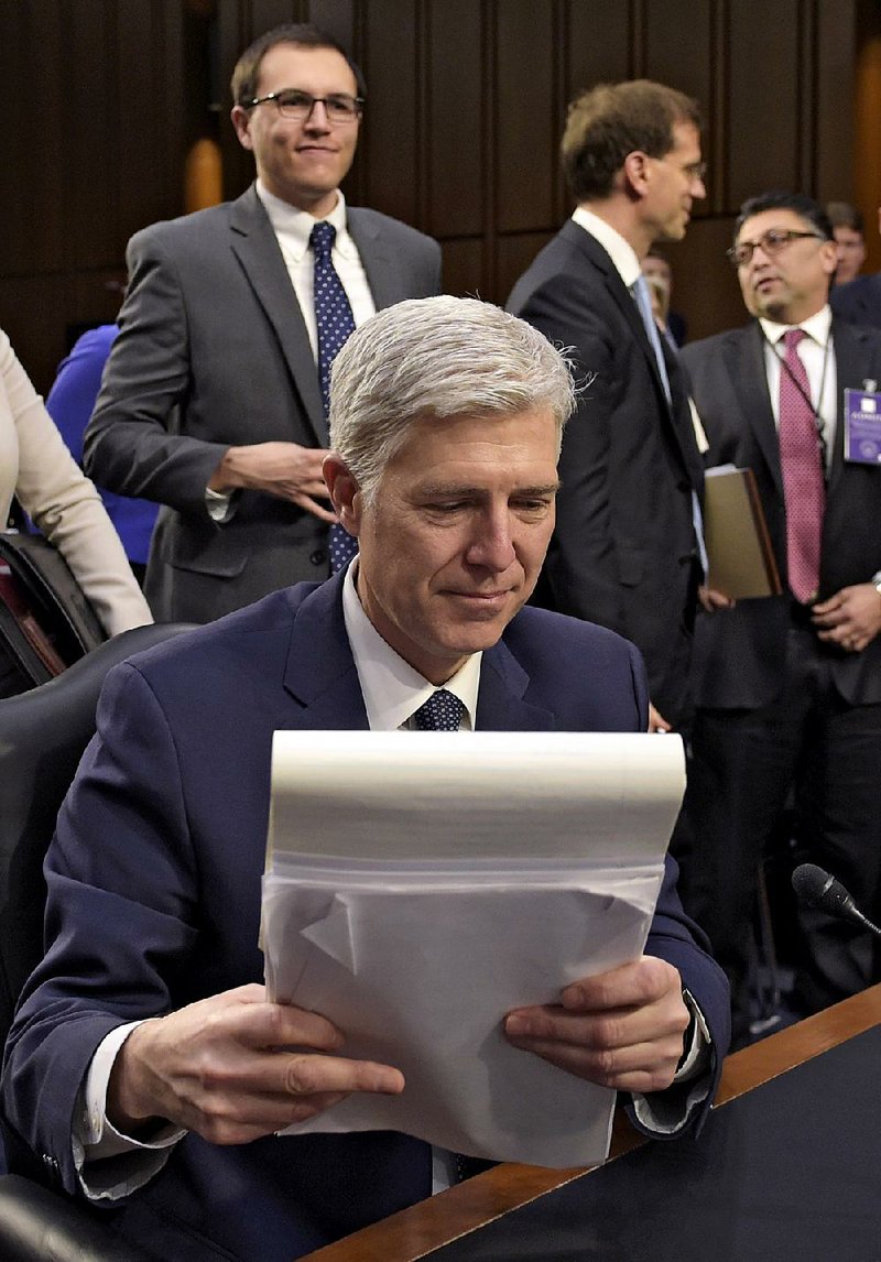 Supreme Court nominee Neil Gorsuch, despite a few uncomfortable moments during Wednesday’s hearing, mostly stuck to a mix of earnest talk and folksy humor. 