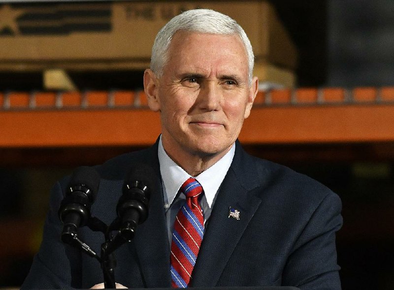 Vice President Mike Pence speaks at the Harshaw Trane Parts and Distribution Center, Saturday, March 11, 2017, in Louisville, Ky. 
