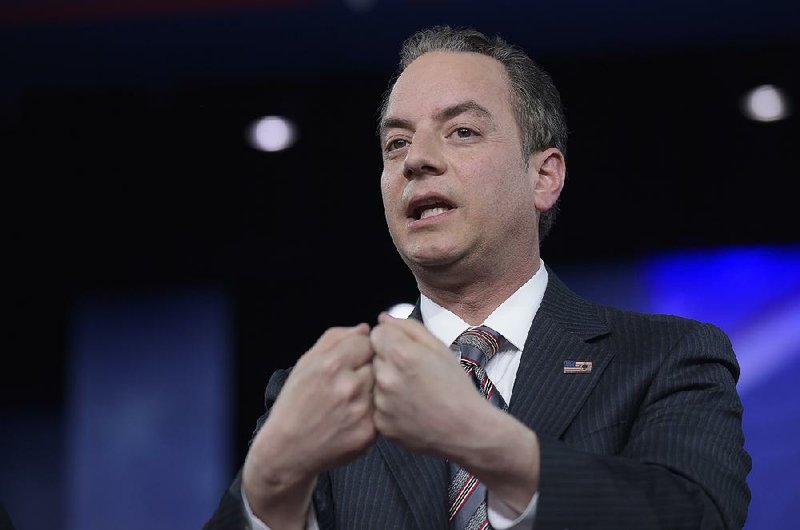 In this Feb. 23, 2017 file photo, White House Chief of Staff Reince Priebus speaks in Oxon Hill, Md. 