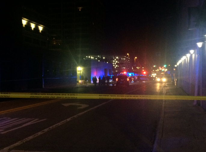 Police investigate an officer-involved shooting Sunday morning in downtown Little Rock.
