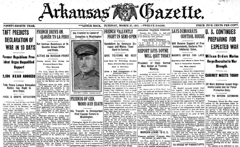 Excerpt from Page One of the March 27, 1917 Arkansas Gazette