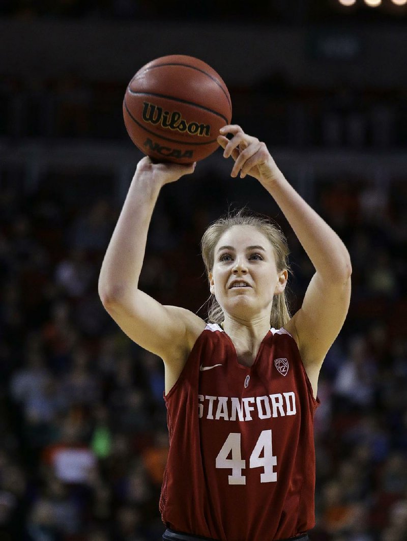 Stanford's Karlie Samuelson shoots a free throw against Oregon State in the second half of the Pac-12 Conference championship NCAA college basketball game, Sunday, March 5, 2017, in Seattle. Stanford won 48-43. 
