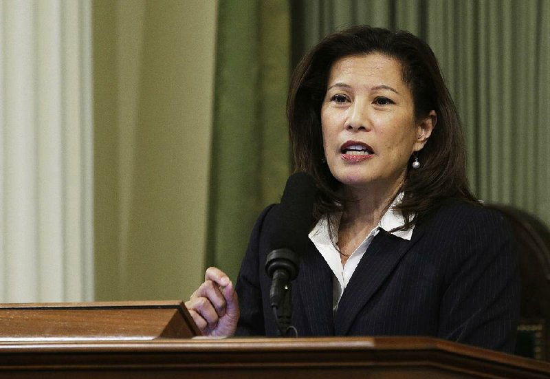  In this March 23, 2015, file photo, California Supreme Court Chief Justice Tani Cantil-Sakauye delivers her State of the Judiciary address before a joint session of the Legislature at the Capitol in Sacramento, Calif. 