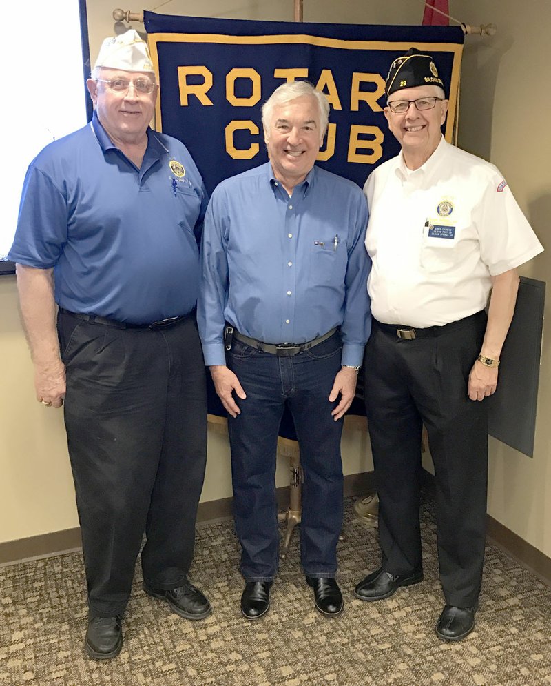 Photo submitted Three members of Siloam Springs American Legion Post 29 provided the presentation for the March 24 Rotary Club meeting. Pictured are State Commander J.W. Smith, Chas Foreman and Jerry Cavness. The Siloam Springs American Legion is actively seeking sponsorships for local youth to attend the Legion&#8217;s Boys State and Girls State programs. Qualifying high school juniors are immersed in a six day training course that instills patriotic values and teaches about the inter workings of every level of government. The impact of the course on the students has been profound. Anyone who wishes to contribute to this worthwhile endeavor can contact Jerry Cavness at 479-228-3561. The Siloam Springs Rotary Club meets each Tuesday from noon to 1 p.m. in the Dye Conference Room at John Brown University.