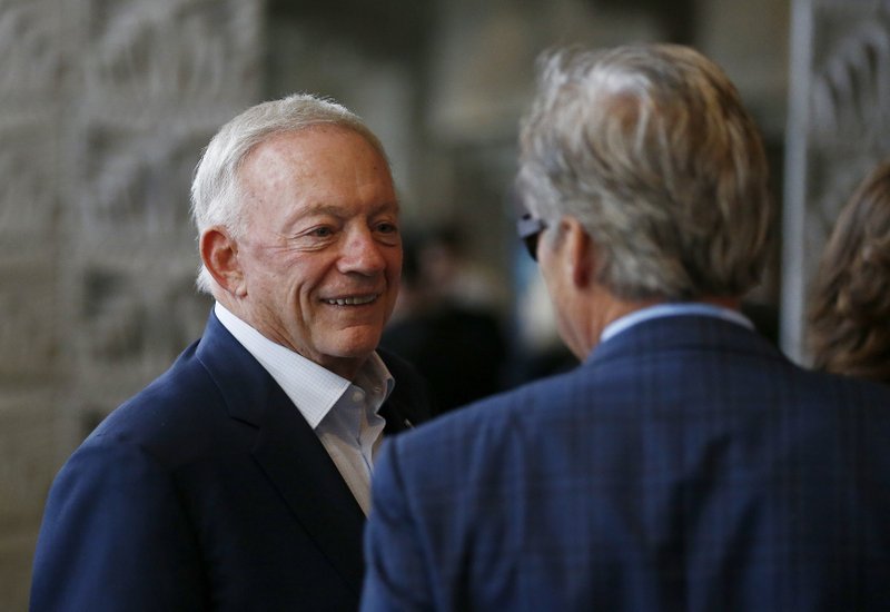 Dallas Cowboys owner Jerry Jones arrives at the NFL football annual meetings, Monday, March 27, 2017, in Phoenix. (AP Photo/Ross D. Franklin)