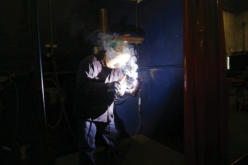 Arkansas Welding Academy student D.J. Pace practices his welding at the school’s current shop. The school is working on an expansion to accommodate more students in a growing industry.