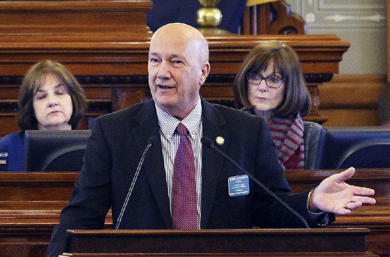 Kansas state Rep. Russ Jennings makes a motion to table the vote on overriding Gov. Sam Brownback’s Medicaid-expansion veto on Thursday in Topeka. The vote was tabled.