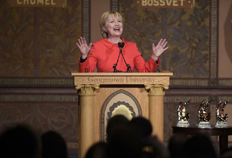 “I am pleading that our government will continue its leadership role on behalf of peace in the world,” Hillary Clinton said Friday at Georgetown University.