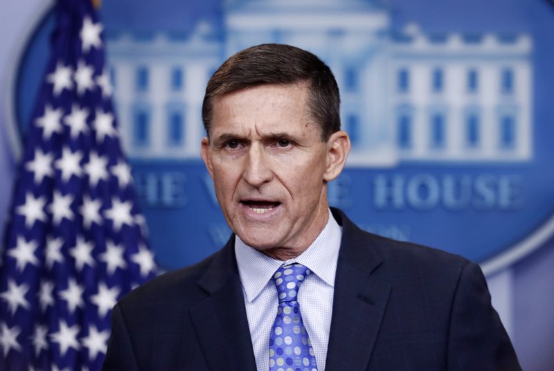 FILE - In this Feb. 1, 2017 file photo, National Security Adviser Michael Flynn speaks during the daily news briefing at the White House, in Washington. Trump says his former national security adviser is right to ask for immunity in exchange for talking about Russia. (AP Photo/Carolyn Kaster)