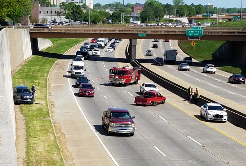 A wreck on a portion of Interstate 630 near downtown Little Rock has stalled traffic Tuesday, April 4, 2017. 