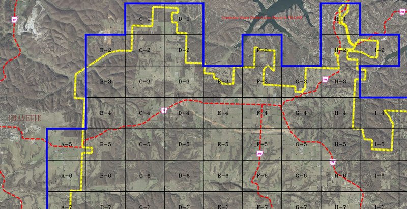 The above map shows Centerton's waterline (in yellow) which now runs through Gravette and also into Bella Vista.
