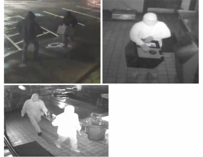 These surveillance images show a burglary Monday of a Sharks Fish and Chicken in Little Rock, police said.