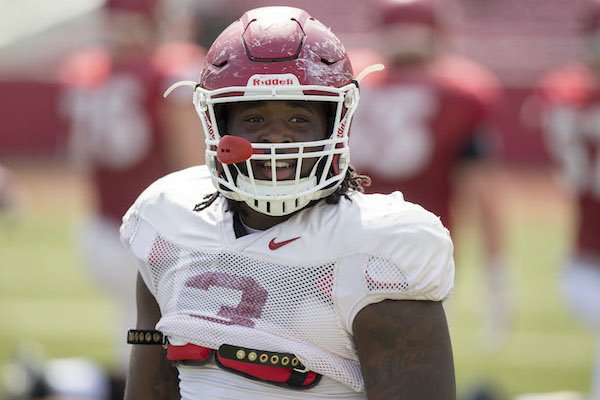 Arkansas defensive lineman McTelvin Agim during practice Saturday, April 8, 2017,