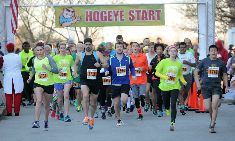 NWA Democrat-Gazette/ J.T. WAMPLER -- Competitors in the 5K race get started during the 39th Annual Hogeye Marathon, Half Marathon and Relays Sunday March 29, 2015 in Fayetteville. For more images from the event go the internet at www.nwadg.com/photos