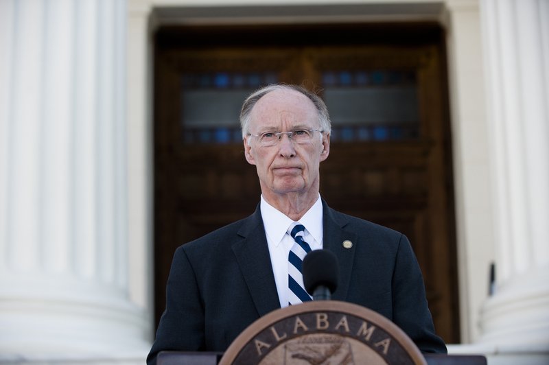 Alabama Gov. Robert Bentley speaks during a news conference on Friday, April 7, 2017, outside the Alabama Capitol building in Montgomery, Ala. Bentley vowed again he won't resign even as his political troubles mounted and lawmakers said they would move forward with impeachment hearings because of a sex scandal. 
(Albert Cesare /The Montgomery Advertiser via AP)