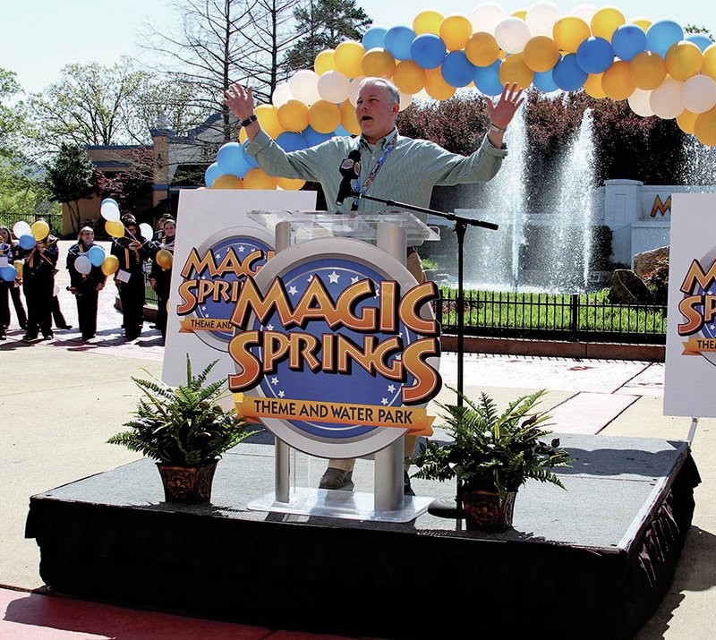 The Sentinel-Record/Max Bryan ECONOMIC DRIVER: Tim Griffin, lieutenant governor of Arkansas, speaks to the crowd about the importance of Magic Springs Theme and Water Park to the state at the park's 2017 opening ceremony.