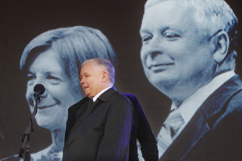 The April 10, 2016 file photo shows Law and Justice leader, the twin brother of former President of Poland Lech Kaczynski, Jaroslaw Kaczynski delivers a speech during a ceremony to mark the sixth anniversary of the crash of the Polish government plane in Smolensk, Russia, that killed 96 people on board including Kaczynski and his wife Maria. 