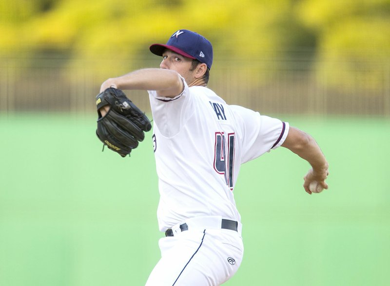 Northwest Arkansas pitcher Corey Ray delivers a pitch Monday against Corpus Christi at Arvest Ballpark in Springdale. Ray made his Naturals debut in the contest.