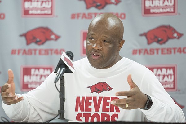 Arkansas men's basketball media day and open practice on Wednesday, Oct. 5, 2016, at Bud Walton Arena in Fayetteville.
