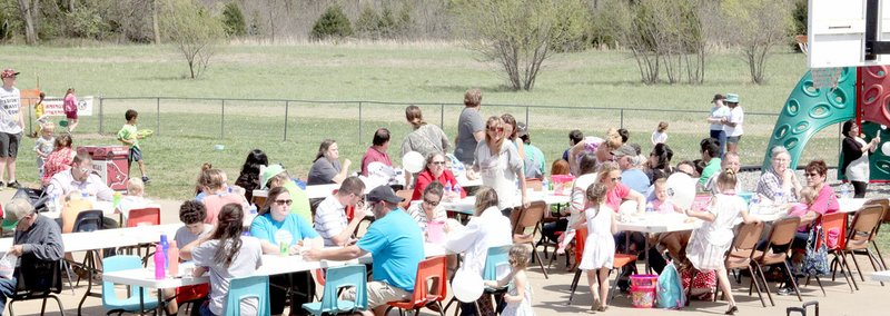 Kiwanis officials estimated about 500 people came to the 8th annual Easter Eggstravaganza, held Saturday at Williams Elementary School in Farmington. The Kiwanis provided free hot dogs, chips and drinks for everyone and tables were set up to give visitors a place to eat.