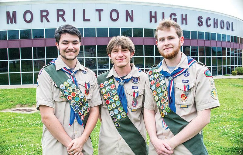 Morrilton High School seniors Aidan Caig, from left, Will Cody and Ethan DuVall have been in Scouting together since elementary school, and they all earned the Eagle Scout rank earlier this month at a Court of Honor ceremony. “It was pretty special,” Cody said. They also balance Scouting with their academics and several school organizations, including band.