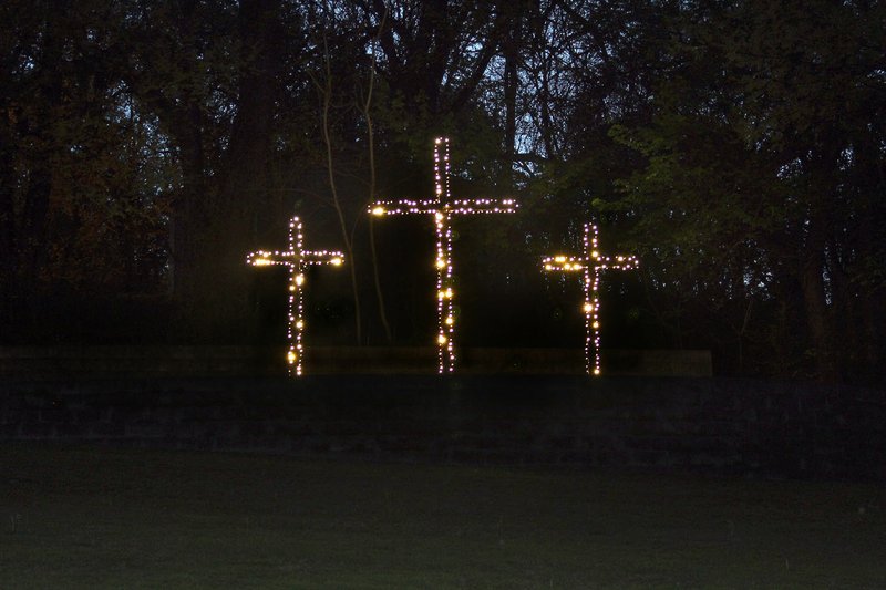 MEGAN DAVIS MCDONALD COUNTY PRESS/Each year, those passing by Jerry and Debbie Dover&#8217;s house at 505 S. Broadway in Southwest City are graced with the sight of three, towering crosses. Duwayne Womack crafted the landmark pieces for the couple the better part of a decade ago.