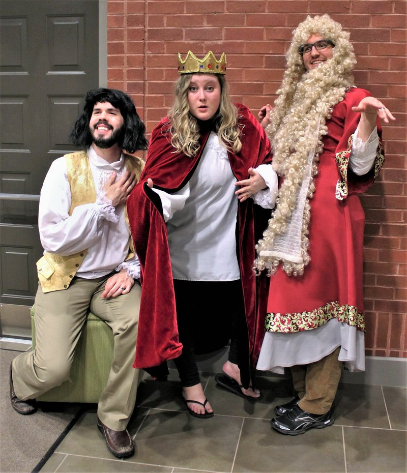 Nathan Stockemer, from left, Summer Robinson and Aaron Ray will perform all of Shakespeare’s plays in 90 minutes at Fort Smith Little Theatre’s production of “The Complete Works of William Shakespeare (Abridged).”