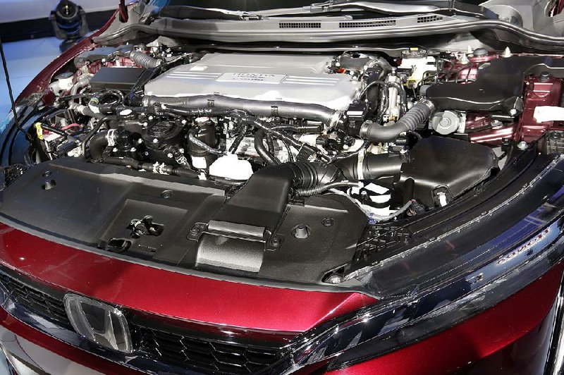 The fuel-cell engine of the Honda Clarity is shown during a media preview at the New York International Auto Show last week.
