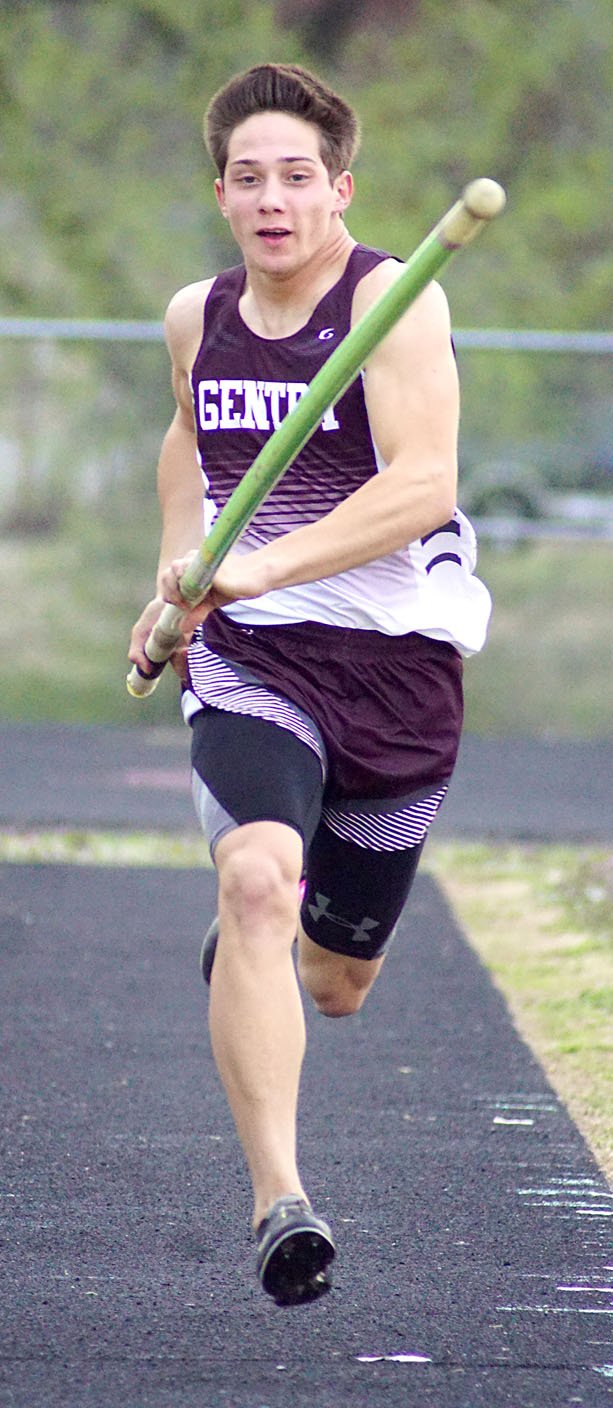 Photo by Randy Moll Cole Cripps of Gentry is the Class 4 defending state champion in the pole vault and he also holds the school record in the triple jump. Cripps also plays football and basketball for the Pioneers.