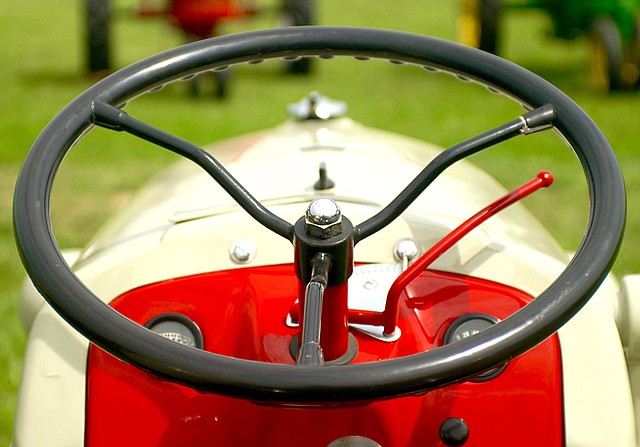 Photo by Randy Moll This is the view from behind the wheele of a beautifully-restored Ford tractor on Friday (April 14, 2017) at the Tired Iron of the Ozarks show in Gentry.