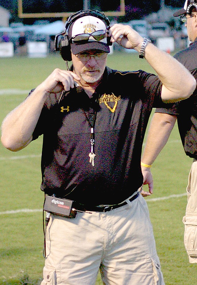 FILE PHOTO Prairie Grove head football coach Danny Abshier has been named the National Federation of State High School Coaches Association Southwest Section Coach of the Year. Abshier led the Tigers to a 12-1 record, 2016 conference championship, and second consecutive appearance in the State 4A semifinals.