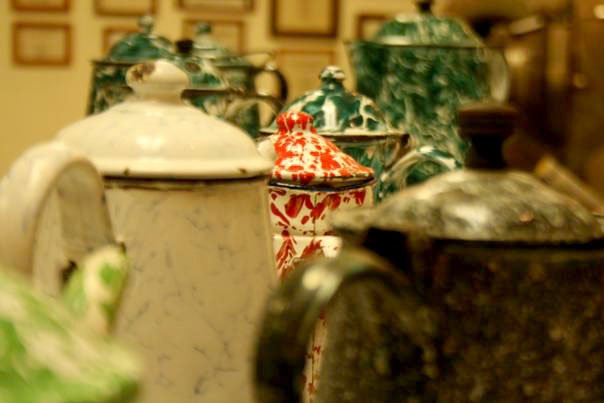 Photo by Steve Mitchael A collection of enamelware coffeepots was a popular attraction at the Gravette Historical Museum&#8217;s 2014 &#8220;My Collections&#8221; exhibit.