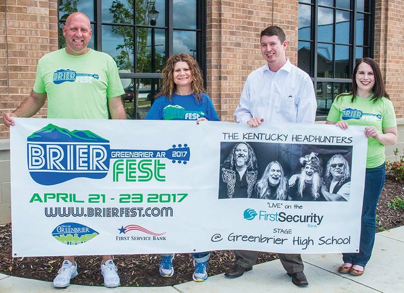 Holding the Brierfest banner are, from left, Shawn Moss, chairman of the Brierfest Executive Committee; Shellie O’Quinn, director of the Melton Cotton City Event Center and secretary of the Brierfest Executive Committee; Dustin Chapman, vice president of the Greenbrier Chamber of Commerce Board and a member of the Brierfest Planning Committee; and Audreya Brown, president of the chamber board and vice chair of the Brierfest Executive Committee. The festival is scheduled for Friday, Saturday and Sunday at Greenbrier High School.