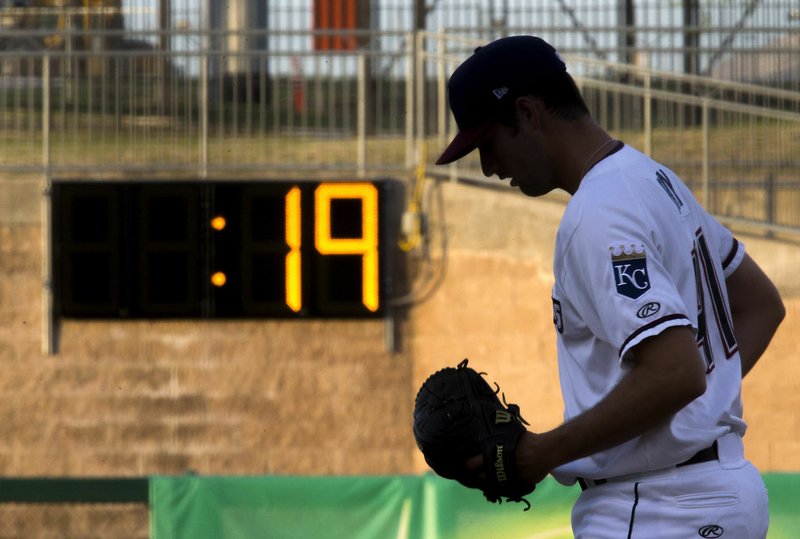 NWA Democrat-Gazette/JASON IVESTER Northwest Arkansas Naturals pitcher Corey Ray (41) gets set to deliver a pitch against Corpus Christi Monday, April 10, 2017, at Arvest Ballpark in Springdale.