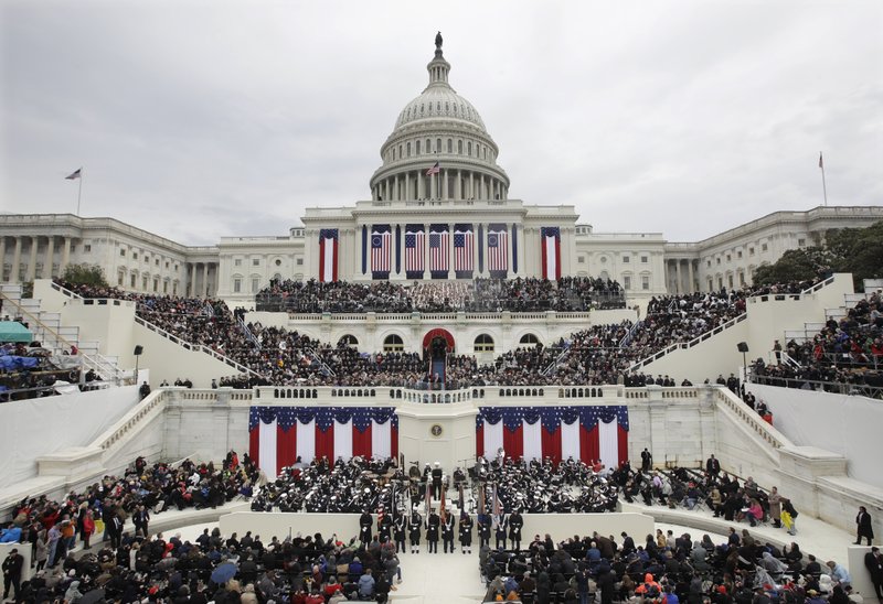  In this Jan. 20, 2017, file photo, President Donald Trump gives his inaugural address after being sworn in as the 45th president of the United States during the 58th Presidential Inauguration at the U.S. Capitol in Washington. 