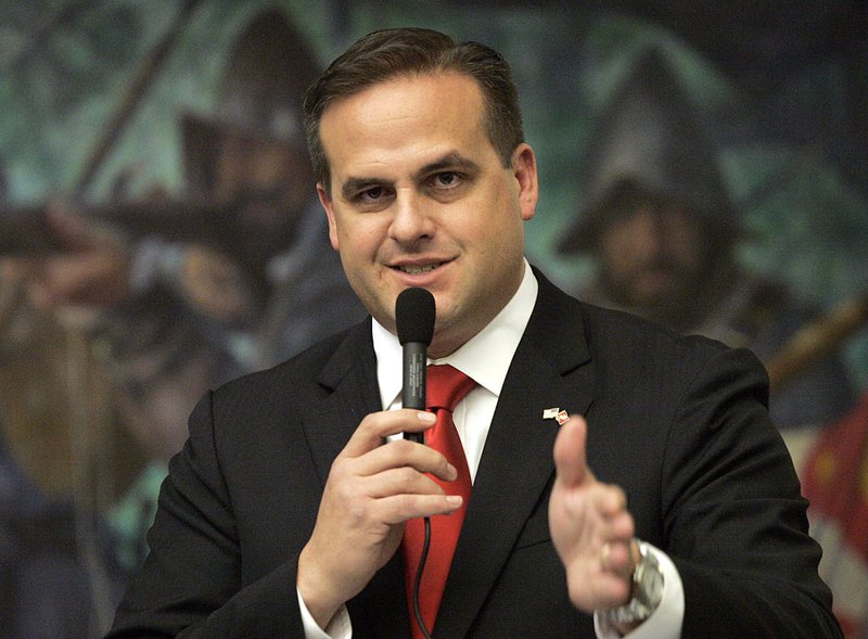 FILE - In this March 9, 2012, file photo Republican state senator Frank Artiles, R-Miami, asks a questions about a pip insurance bill during house session in Tallahassee, Fla. Artiles, who used a racial slur and vulgar language in a conversation with two African-American colleagues, submitted a resignation letter to the Senate president's office on Friday, April 21, 2017.  