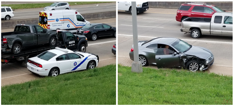 Vehicles damaged in a collisions on Interstate 630 Wednesday are shown in these two photos.
