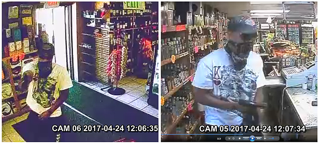 Surveillance images from McCurdy's Liquor Store in Pine Bluff show a man robbing the business Tuesday.

