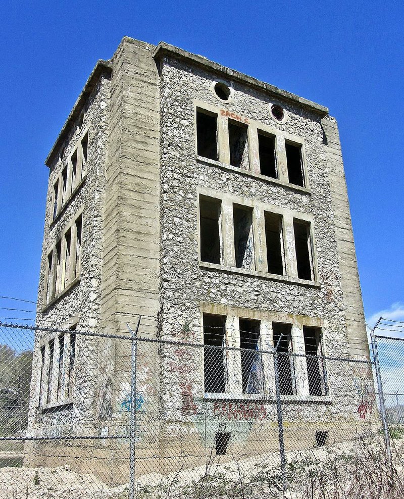 A prominent ruin at Monte Ne is an Oklahoma Row Hotel tower built for William Hope “Coin” Harvey. 