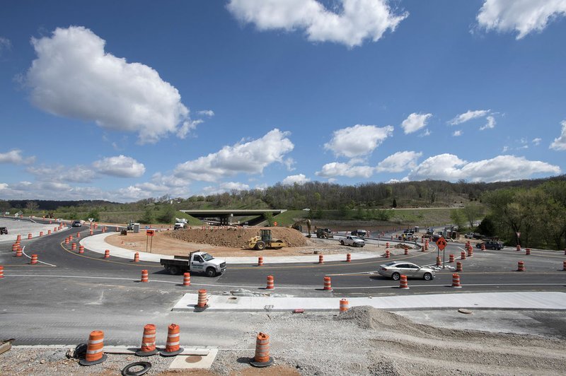 NWA Democrat-Gazette/J.T. WAMPLER A roundabout at the intersection of North Walton Boulevard and Interstate 49 opened earlier this month.